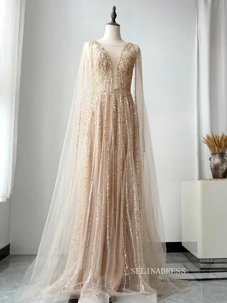 Red A-line Modest Long Prom Dress Tulle Beaded Long Evening Dress Formal Gown FUE015