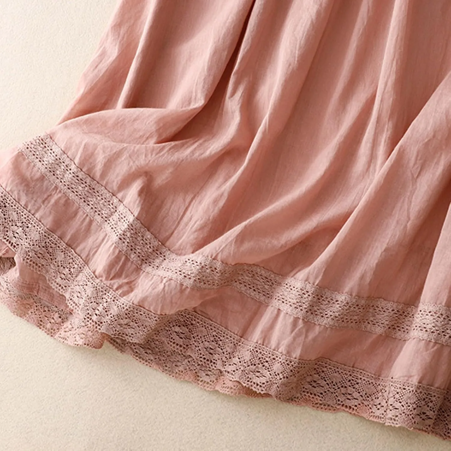 Retro Embroidery Midi Skirt for Women Lightweight Double Layer Cotton Linen Skirts Flowy Ruffle Hem Swing Skirt