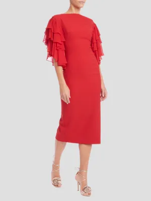 Ruffle Sleeves Dress in Red
