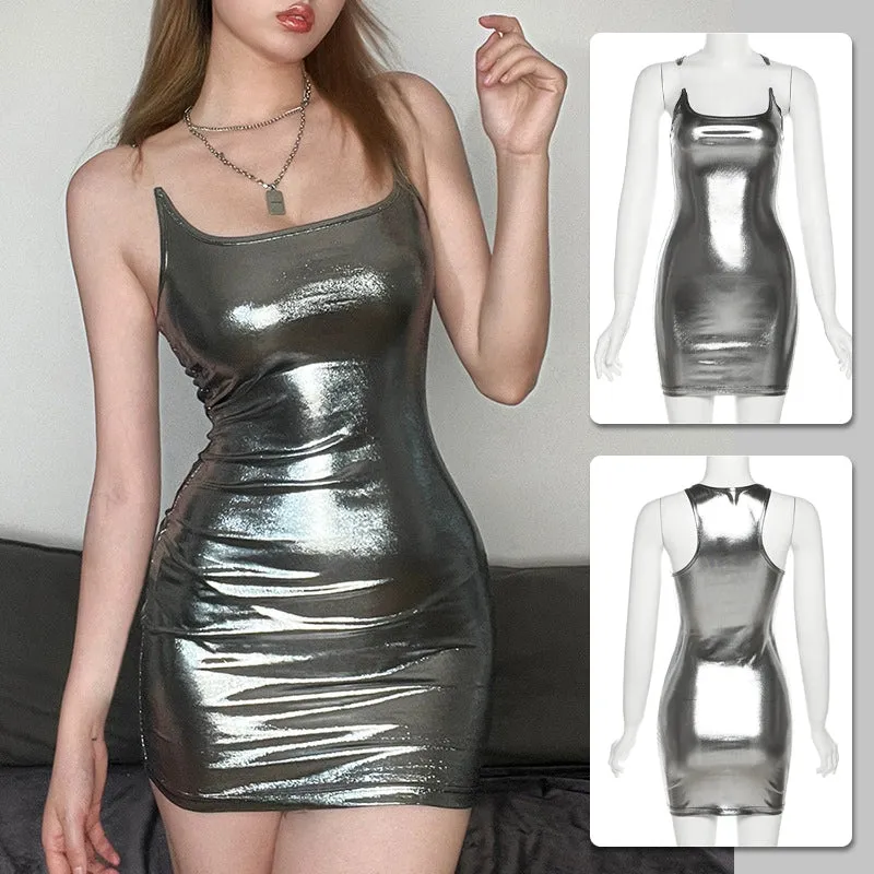 Sexy Silver Suspender Halterneck Dress (Simple)