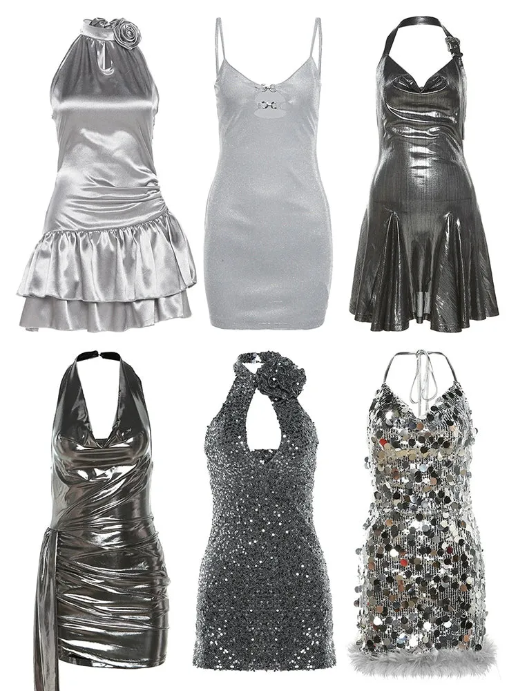 Sexy Silver Suspender Halterneck Dress (Simple)