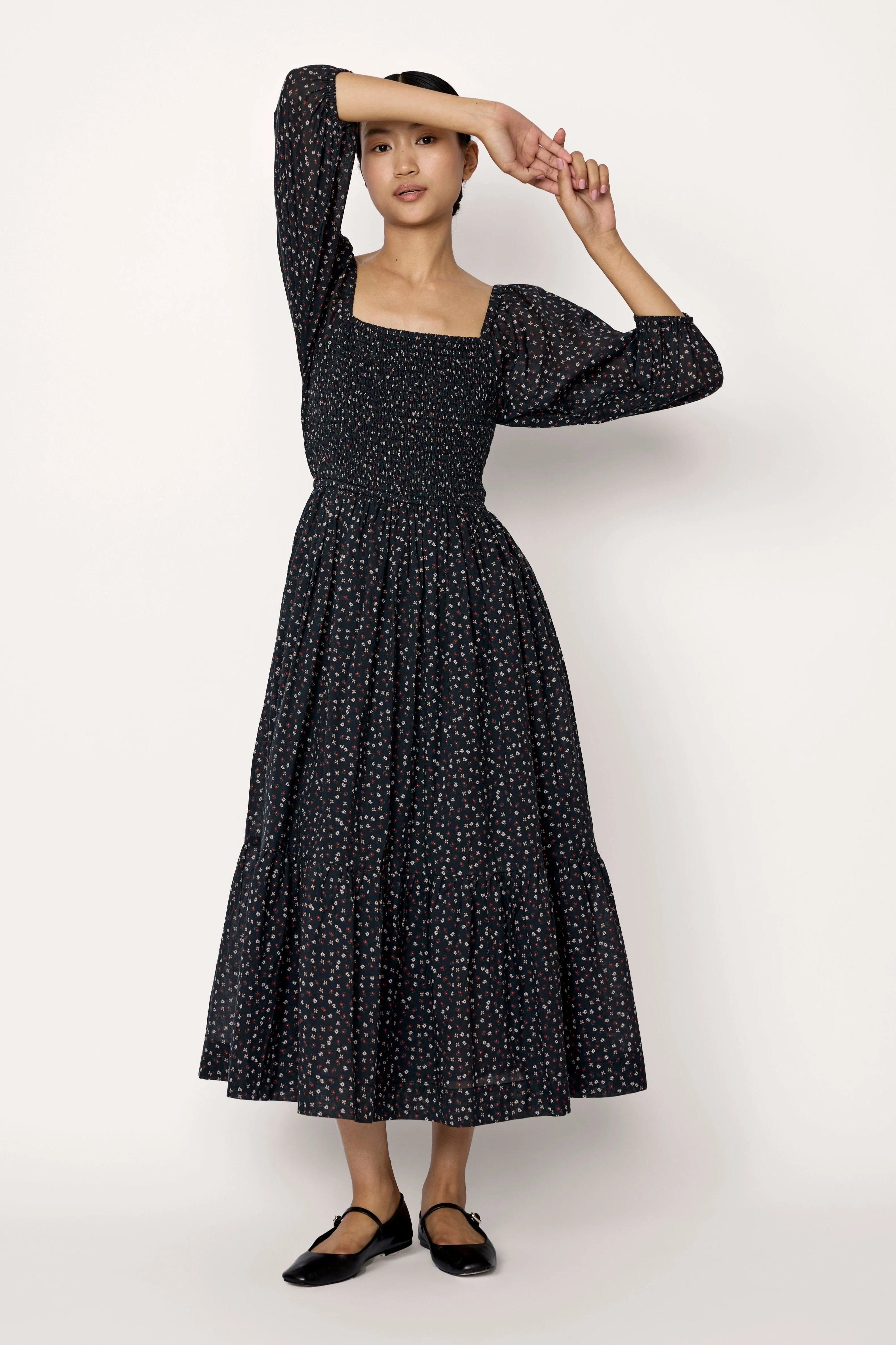 Smocked Bodice Dress - Autumn Floral
