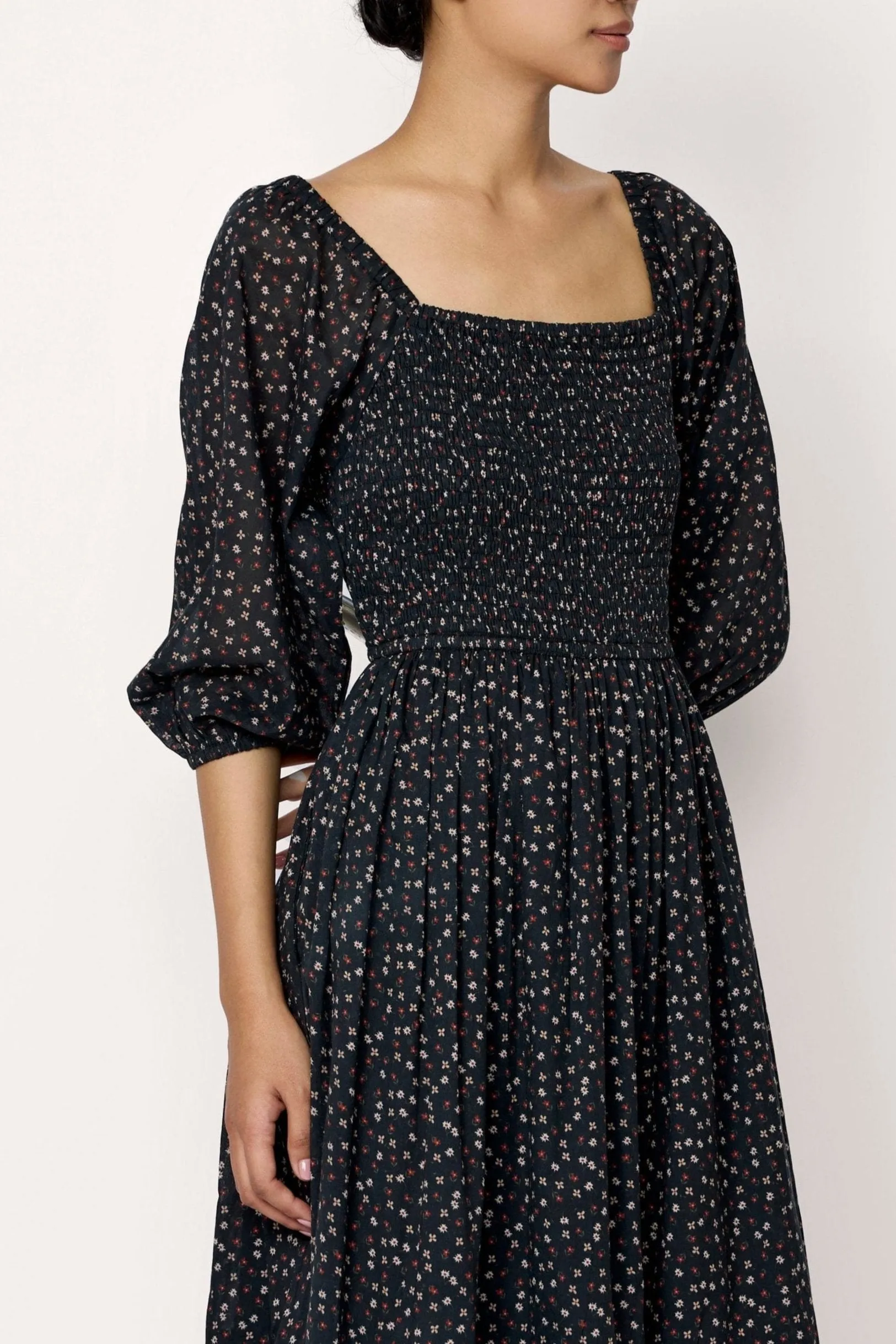 Smocked Bodice Dress - Autumn Floral