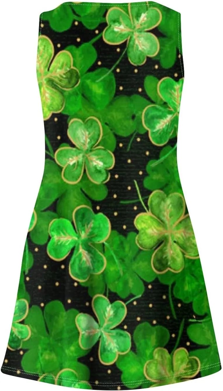 St. Patrick's Day A Line Sleeveless Dress Women Trendy Birthday Comfy Loose Scoop