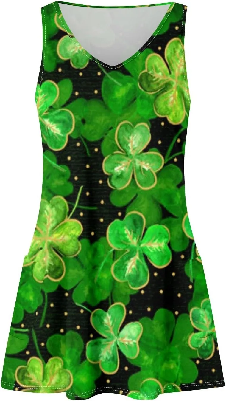 St. Patrick's Day A Line Sleeveless Dress Women Trendy Birthday Comfy Loose Scoop