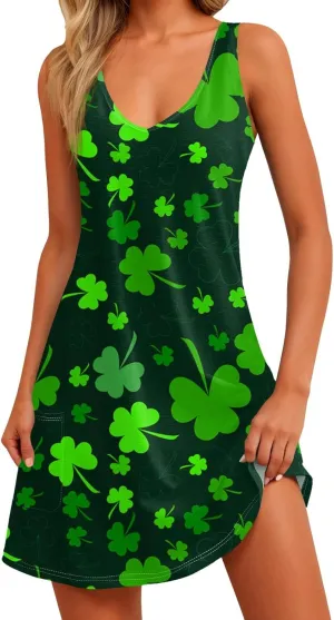St. Patrick's Day A Line Sleeveless Dress Women Trendy Birthday Comfy Loose Scoop