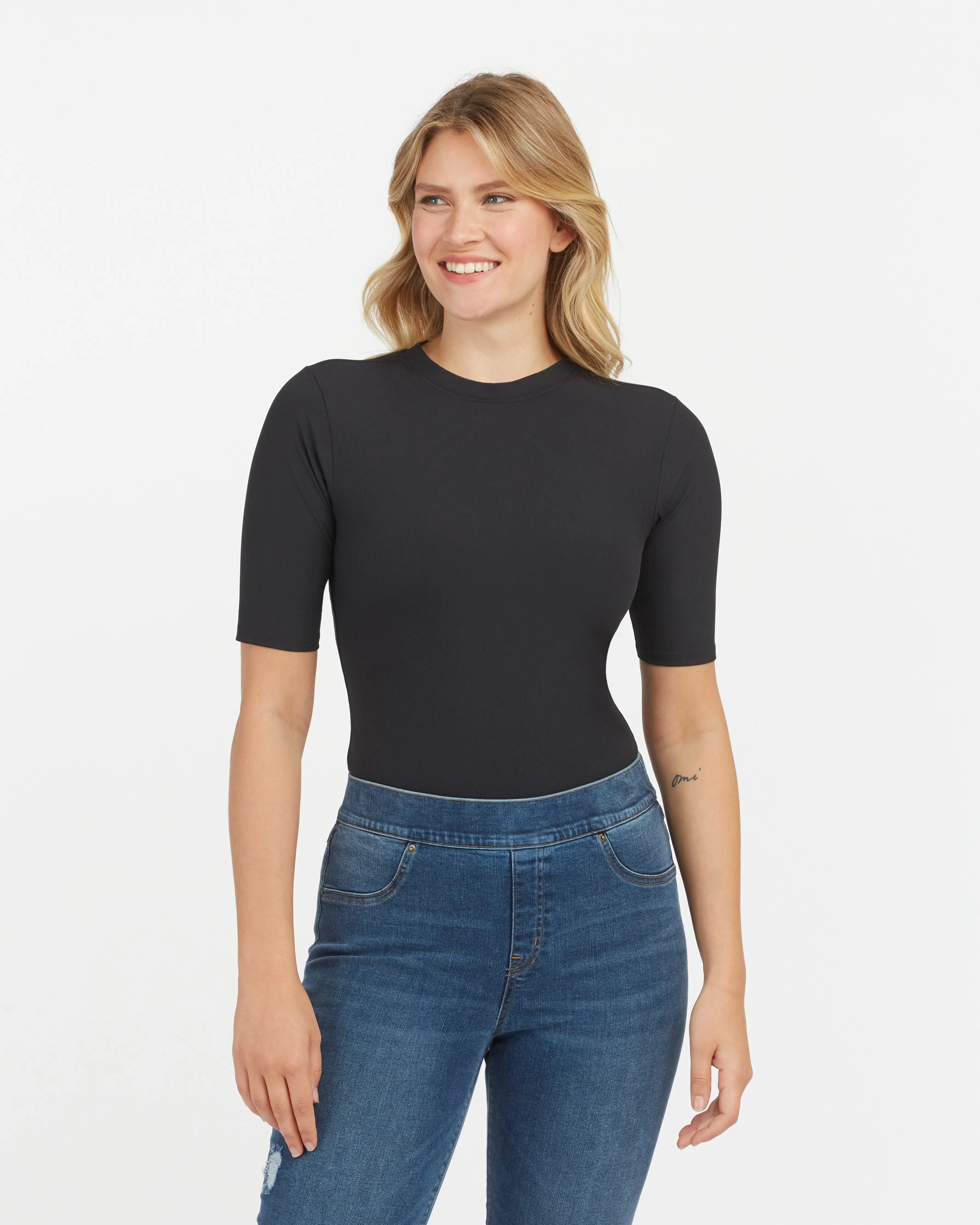 Suit Yourself Ribbed Crew Neck Short Sleeve Bodysuit