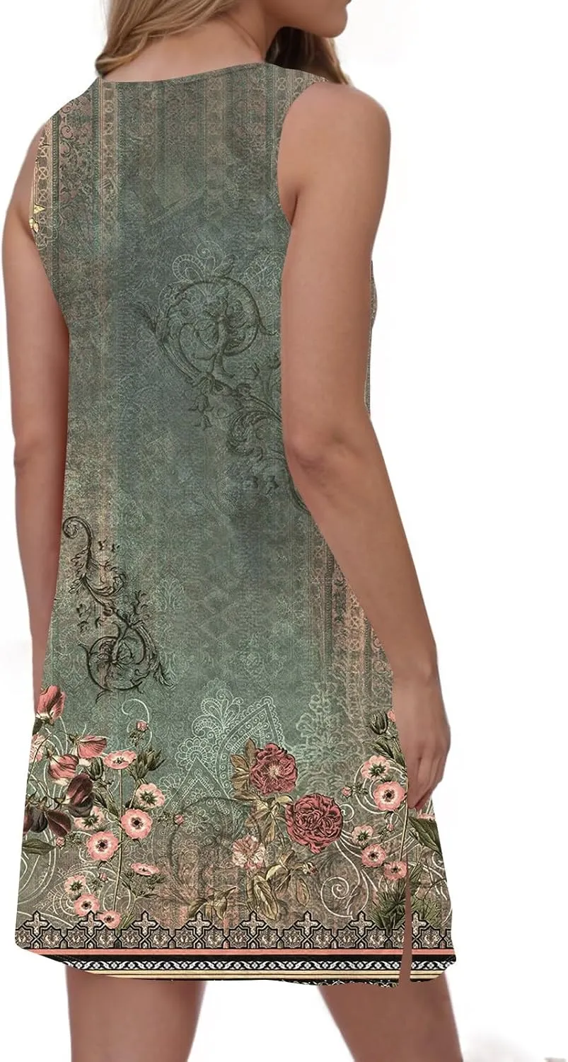 Summer Dresses for Women 2025 Eyelet Swimsuit Coverup Casual Loose Sleeveless Sundresses Tank Dresses with Pockets