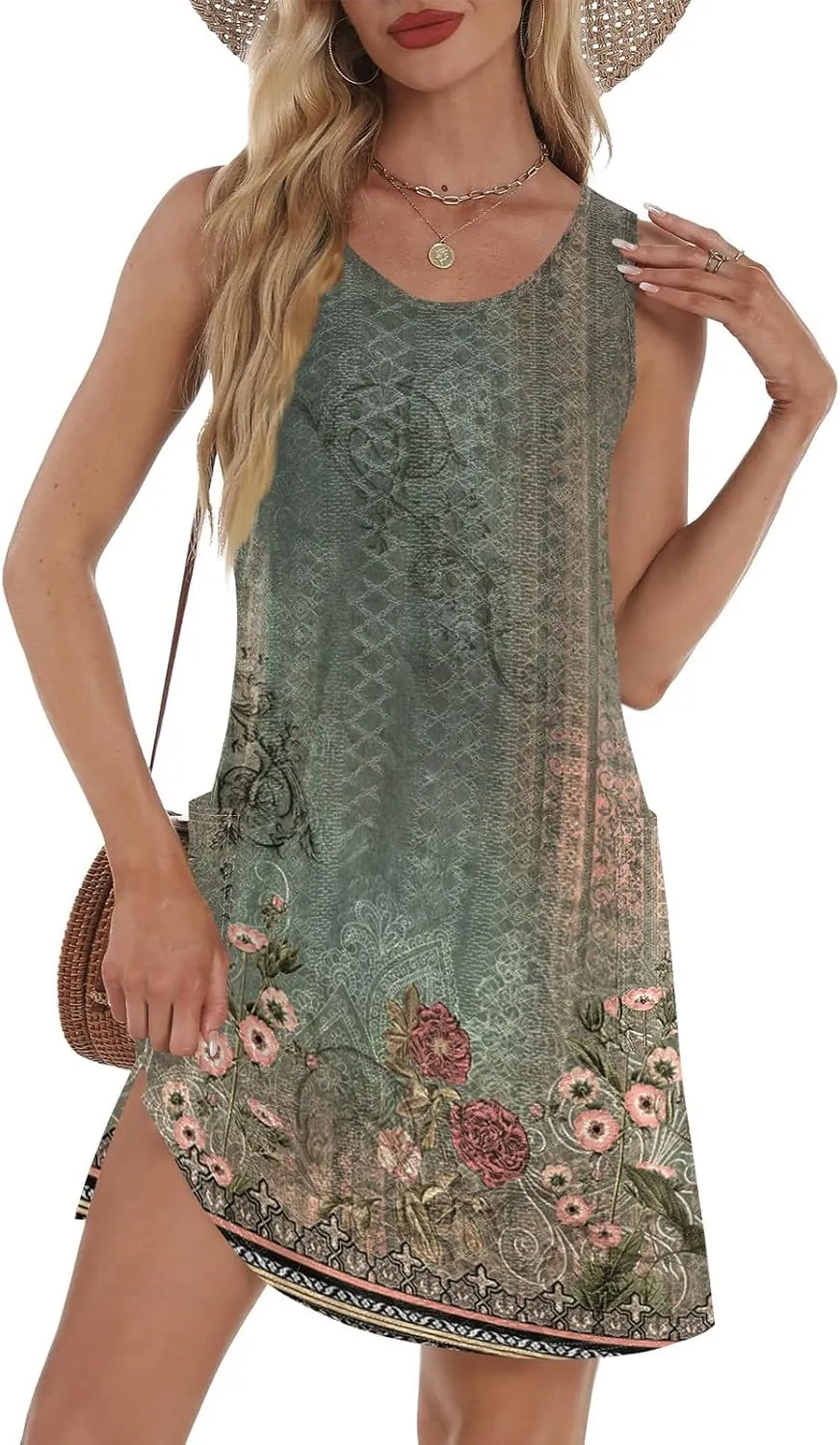 Summer Dresses for Women 2025 Eyelet Swimsuit Coverup Casual Loose Sleeveless Sundresses Tank Dresses with Pockets