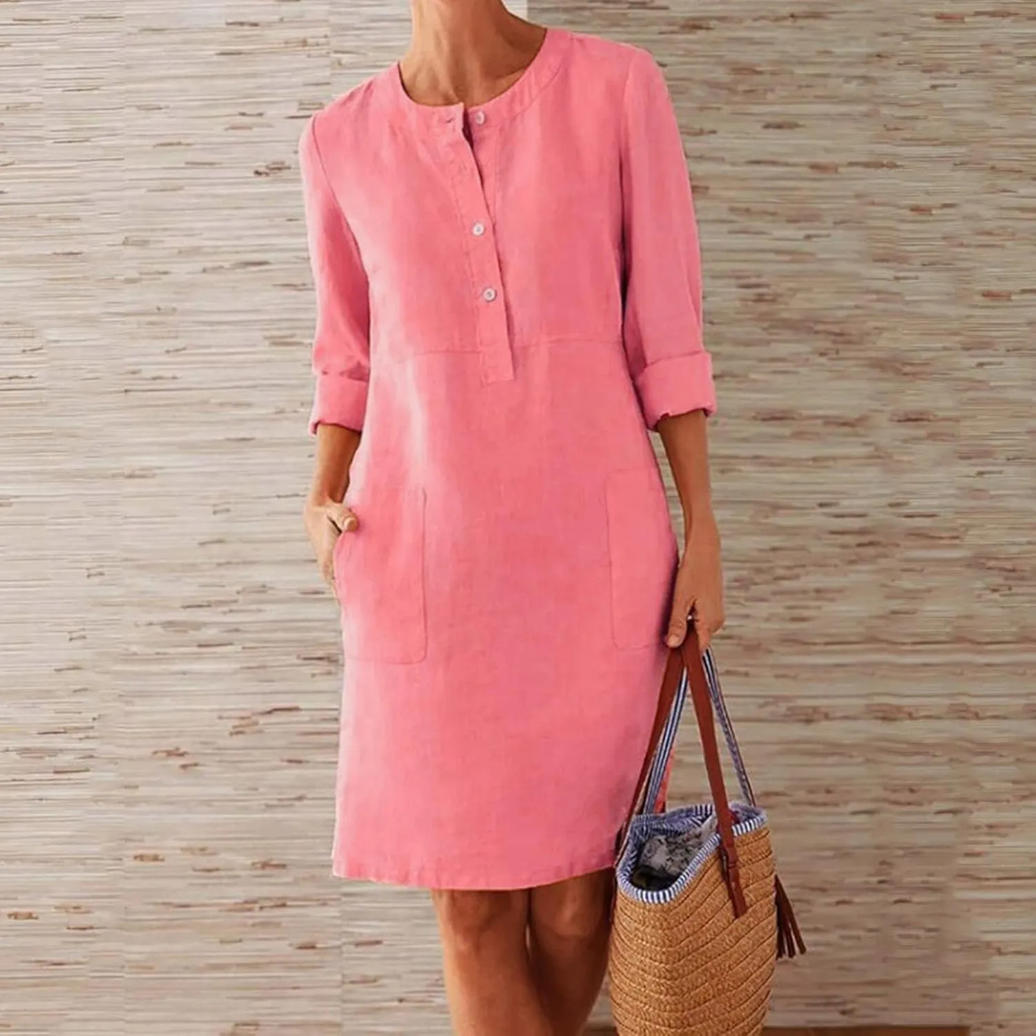 Summer Dresses for Women Casual T Shirt Dresses Swing Flowy Beach Vacation Sundress with Pockets T-Shirt Vacation Linen Dress