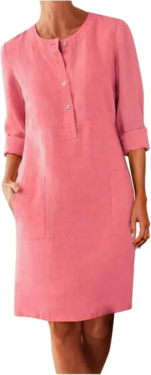 Summer Dresses for Women Casual T Shirt Dresses Swing Flowy Beach Vacation Sundress with Pockets T-Shirt Vacation Linen Dress
