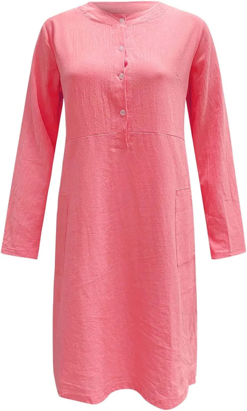 Summer Dresses for Women Casual T Shirt Dresses Swing Flowy Beach Vacation Sundress with Pockets T-Shirt Vacation Linen Dress