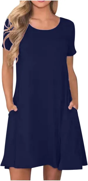 TARIENDY Mini Dresses for Women Summer Flowy Sundress 2025 Casual Beach Dress Short Sleeve Vacation Outfits with Pockets