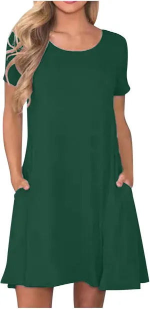 TARIENDY Mini Dresses for Women Summer Flowy Sundress 2025 Casual Beach Dress Short Sleeve Vacation Outfits with Pockets