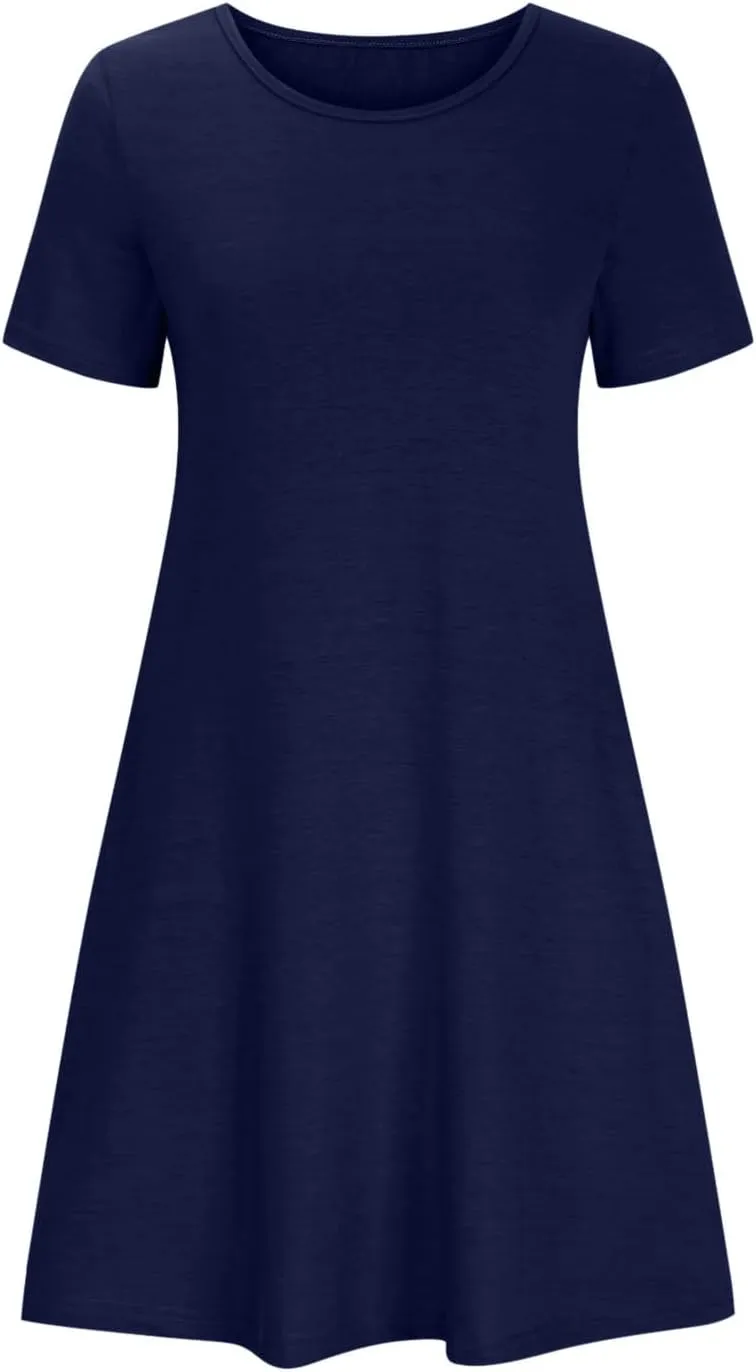 TARIENDY Mini Dresses for Women Summer Flowy Sundress 2025 Casual Beach Dress Short Sleeve Vacation Outfits with Pockets