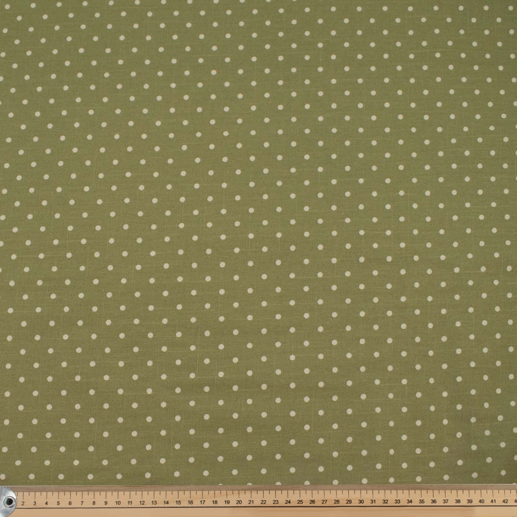Tea Green Natural Medium Dots Cotton Canvas Print