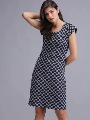 Women Blue Printed A-Line Dress