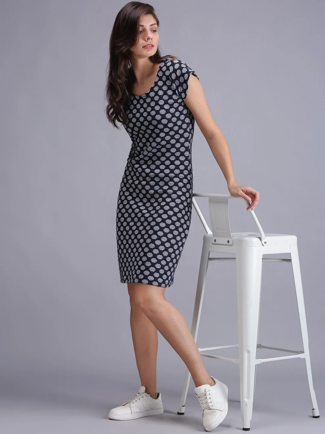 Women Blue Printed A-Line Dress