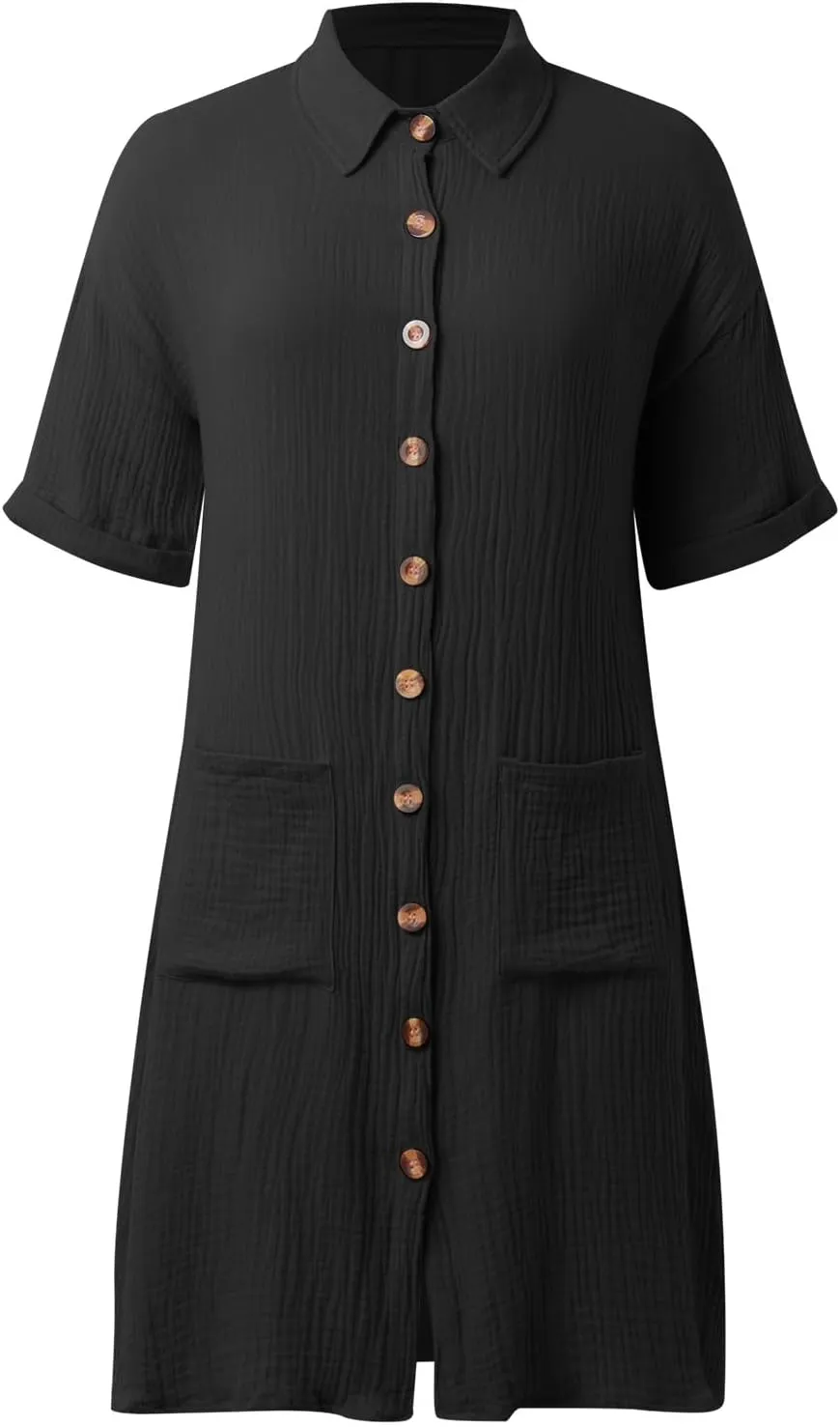 Women Button Down Dress Loose Summer Cotton Linen Dresses Casual Short Sleeve Tunic Dress 2025 Linen Dress Women