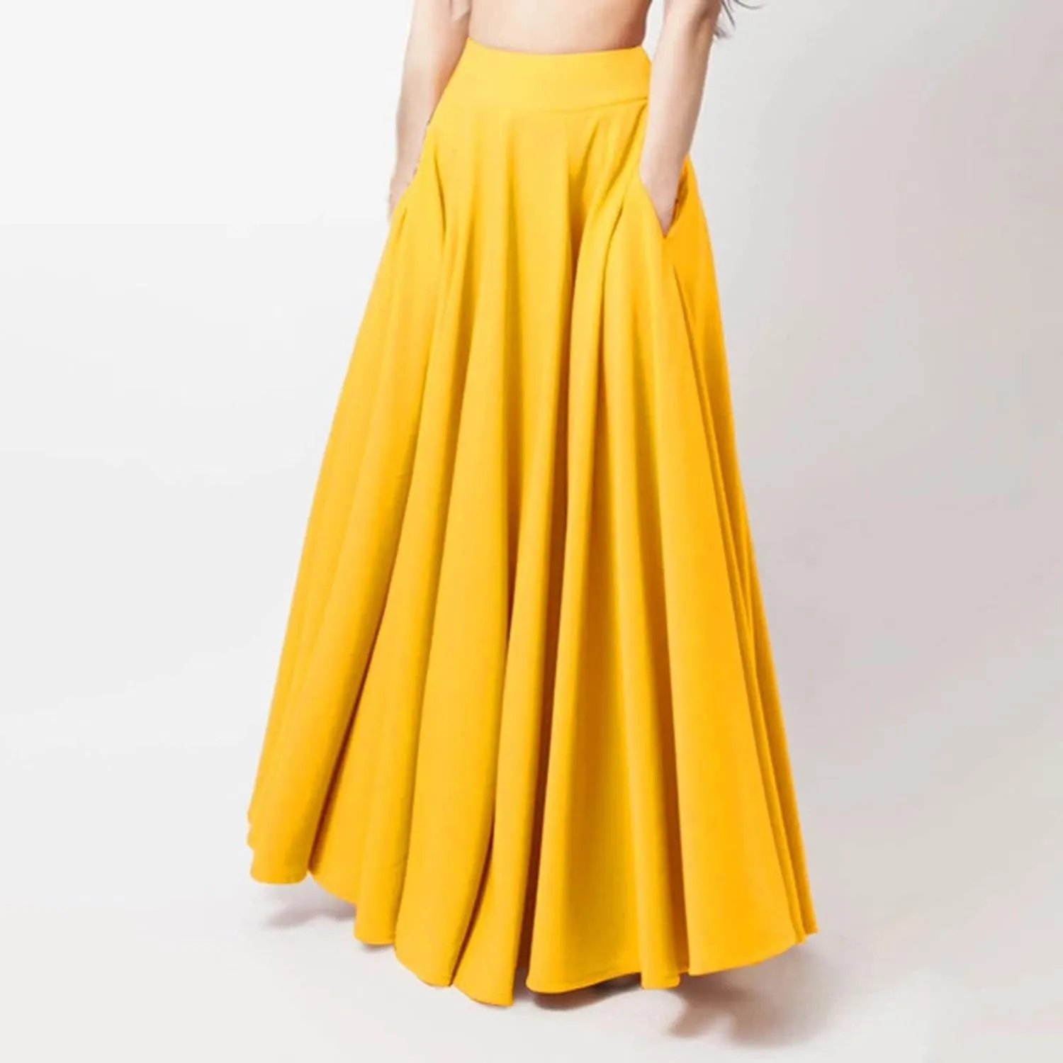 Women Fashion Loose Casual Long Large Solid Pleated Skirt Elastic Waist Skirt Long Skirts for Women Summer