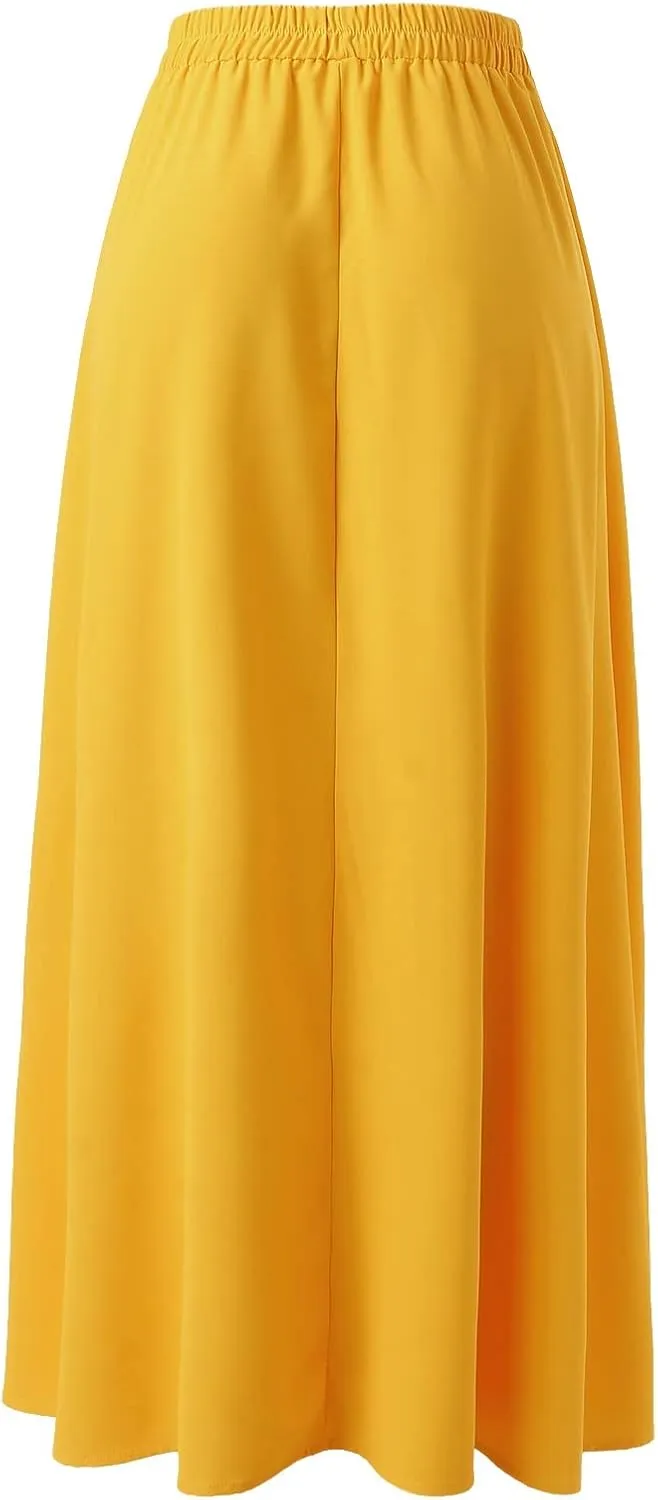 Women Fashion Loose Casual Long Large Solid Pleated Skirt Elastic Waist Skirt Long Skirts for Women Summer