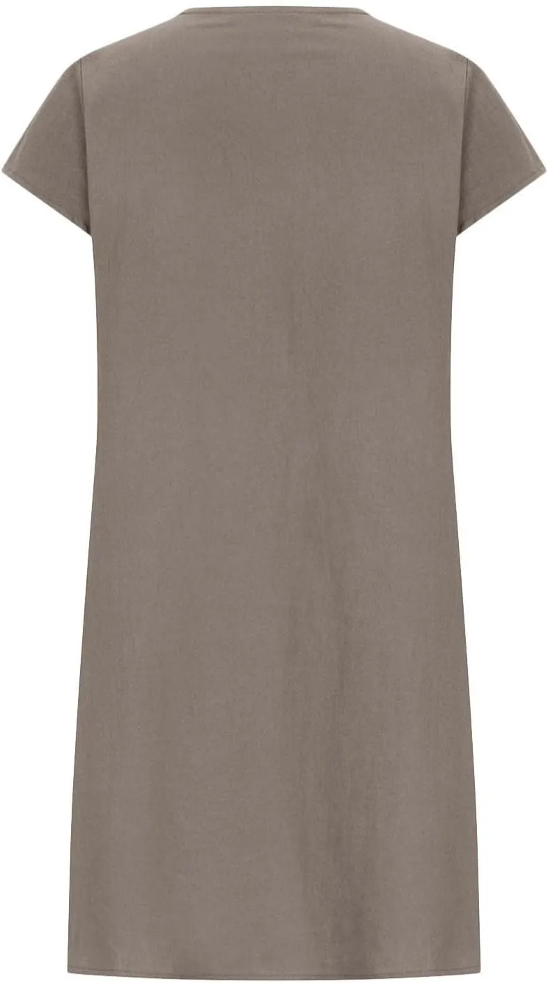 Women Plain Cotton Linen Dresses Summer Half Sleeve Knee-Length Dress Boho Plus Size Pockets Loose Fit Midi Long Dress