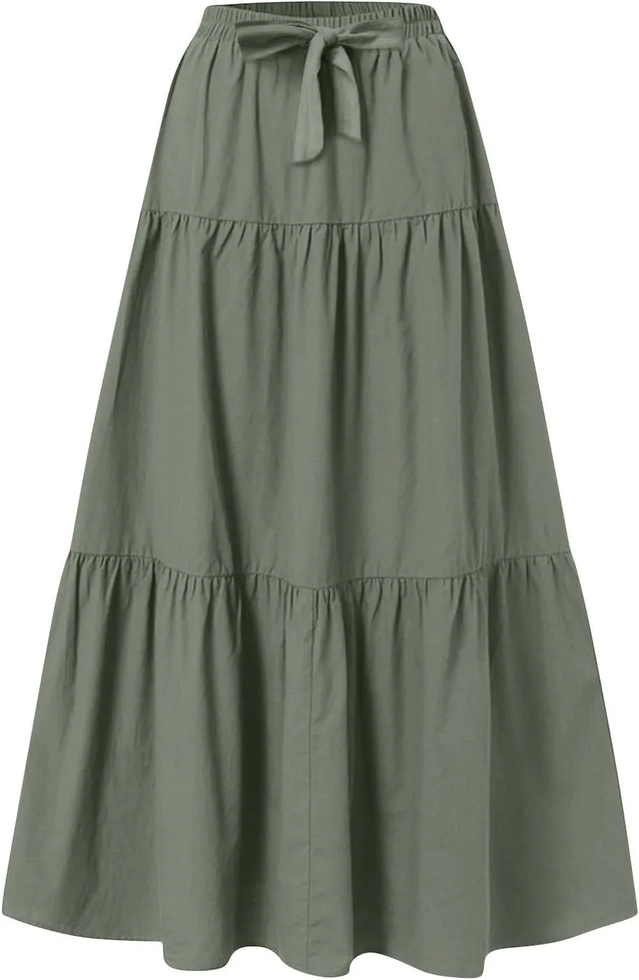 Womens A-Line Pleated Maxi Skirt Solid Drawstring Elastic High Waist Flowy Sexy Tiered Ruffle Summer Long Skirts