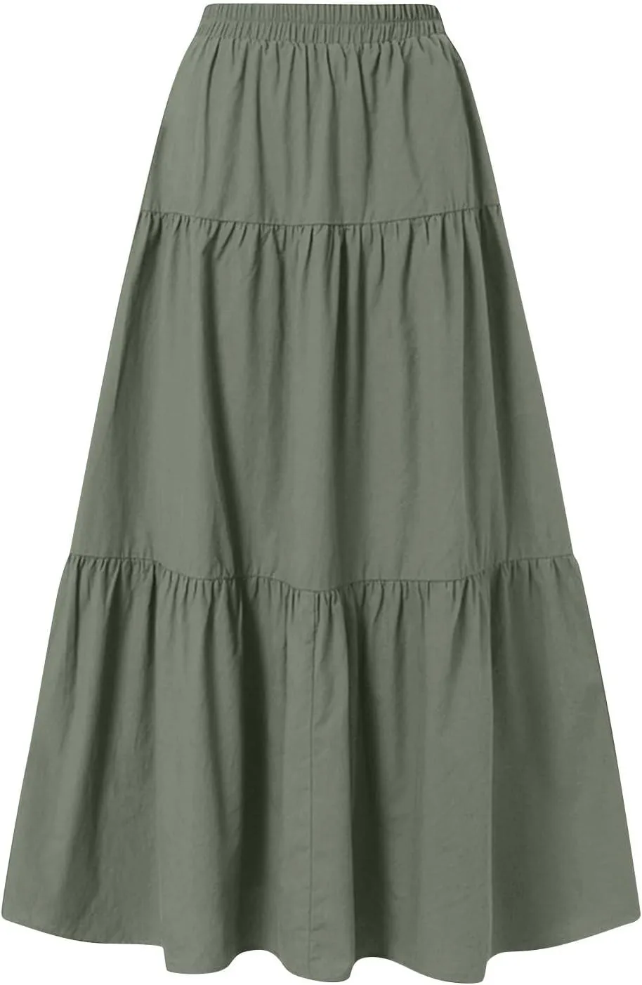 Womens A-Line Pleated Maxi Skirt Solid Drawstring Elastic High Waist Flowy Sexy Tiered Ruffle Summer Long Skirts