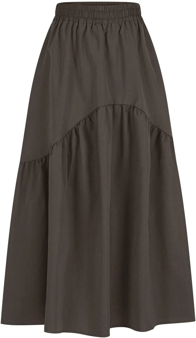 Women's Casual High Waist Pleated A-Line Midi Skirt Summer Loose Fit Solid Color Swing Flowy Skirts Fashion Outfits