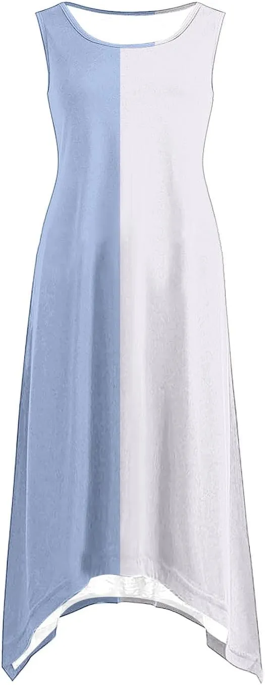 Womens Casual Midi Dresses Loose Fit Printed Tank Dress Casual Lightweight Dress Summer Vacation Dresses