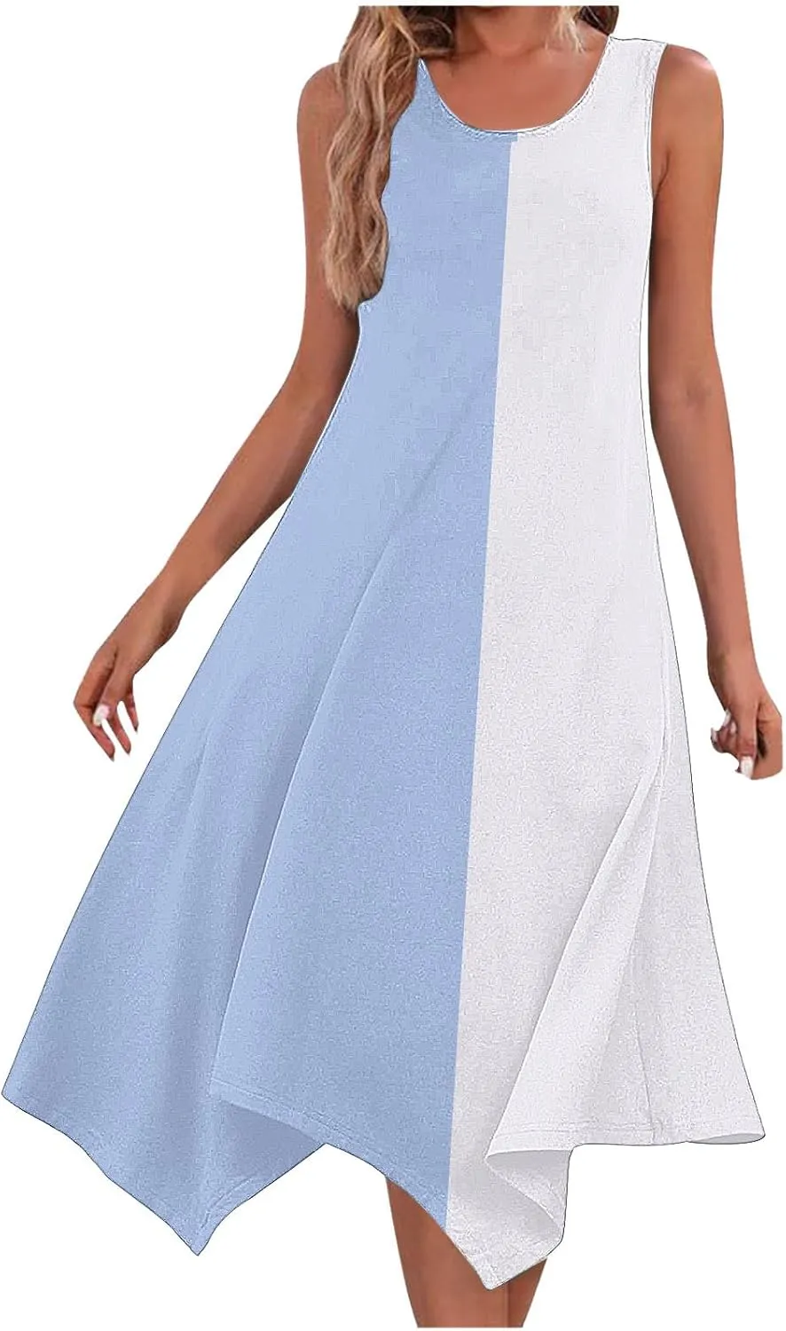 Womens Casual Midi Dresses Loose Fit Printed Tank Dress Casual Lightweight Dress Summer Vacation Dresses