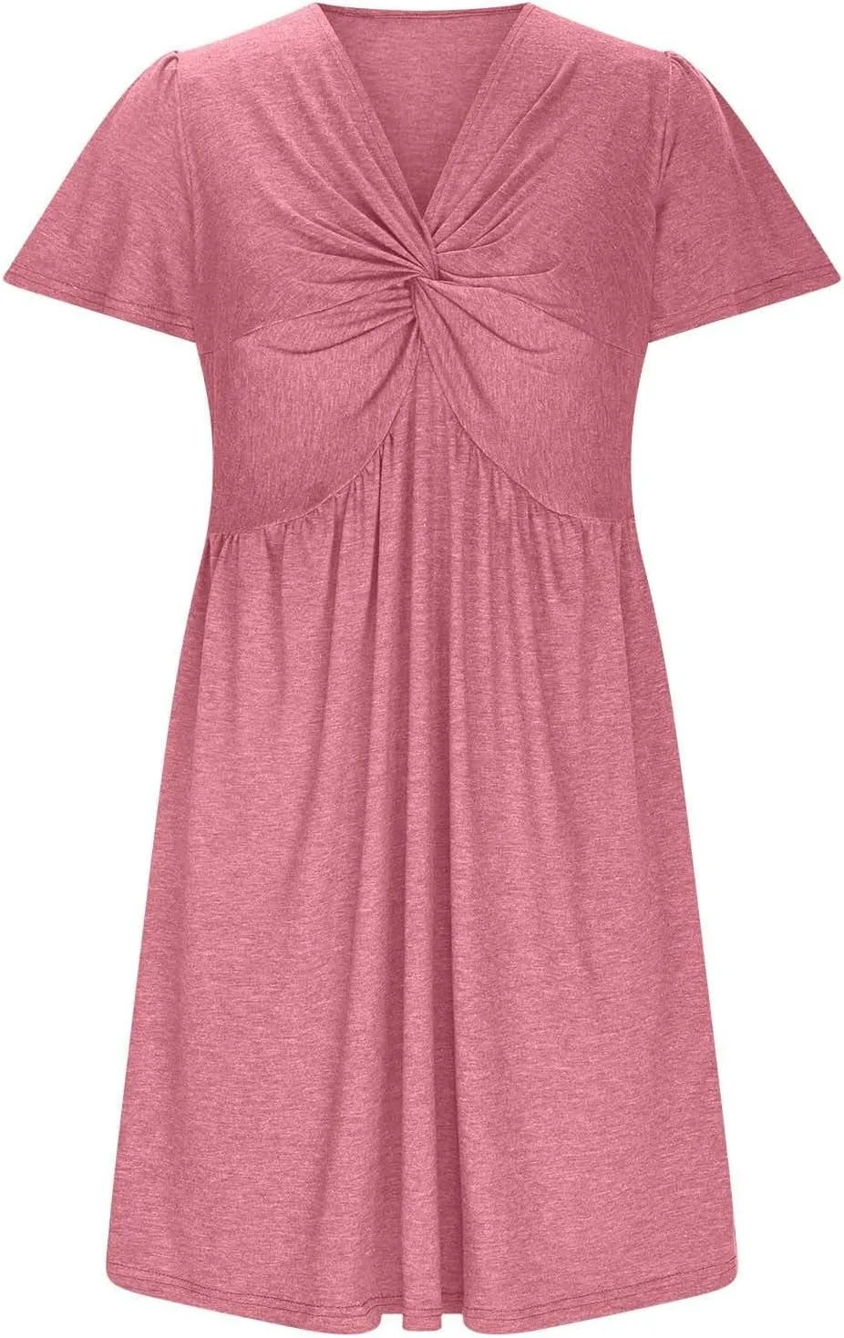 Womens Casual Summer Design Dress Twist Front V Neck Ruffle Mini Dress Elegant Short Sleeve Bodycon Tunic Dress 2025