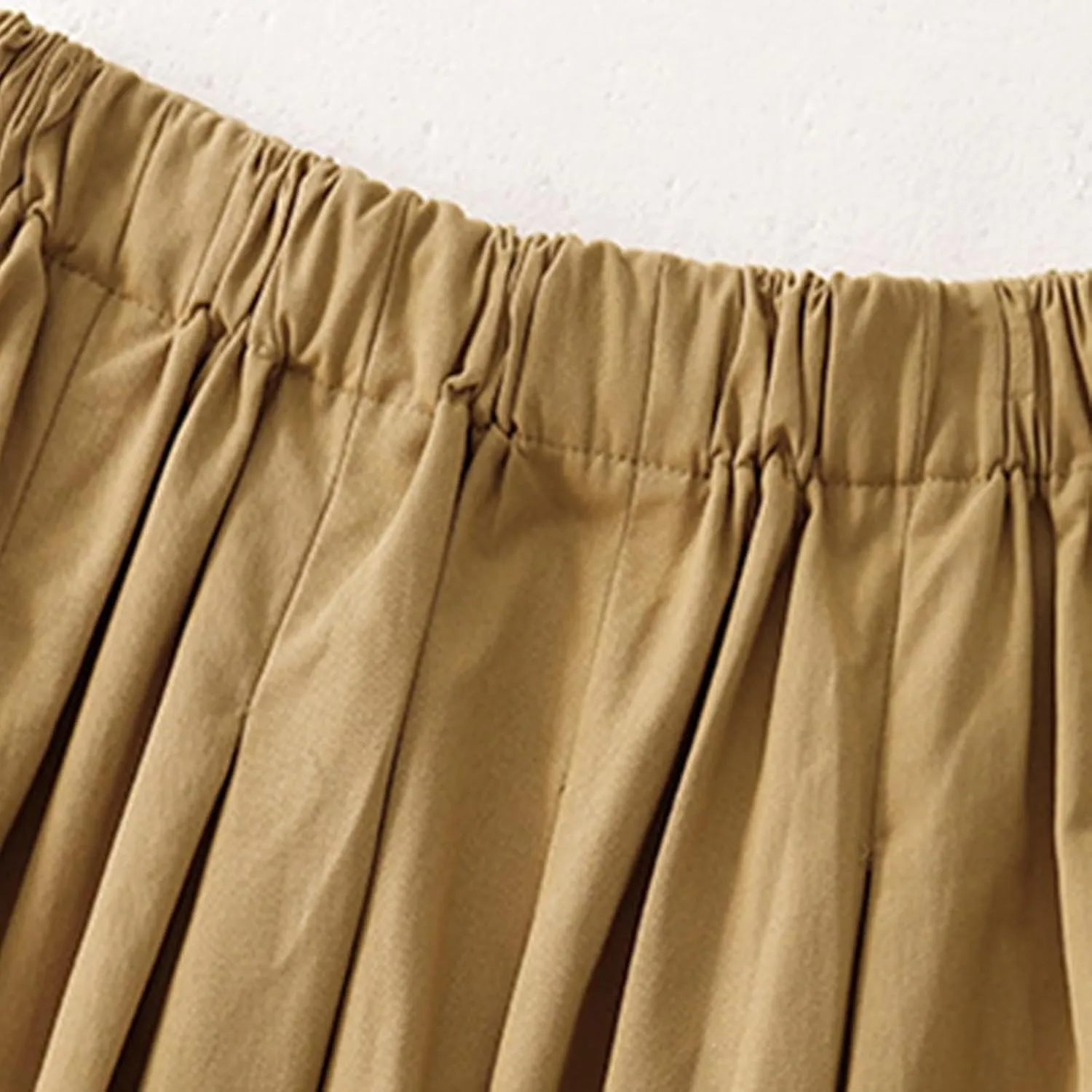 Women's Cotton Basic Midi Skirts Summer Casual Elastic High Waist Flowy A-Line Skirts Boho Swing Pleated Beach Skirt