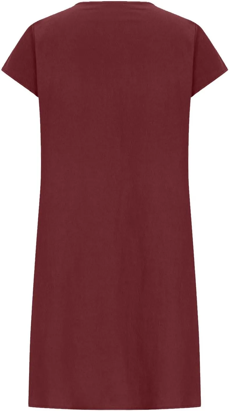 Womens Cotton Linen Midi Dress Plus Size Cap Sleeve Pleated Summer Dresses Vacation 2025 Crew Neck Casual Sundress