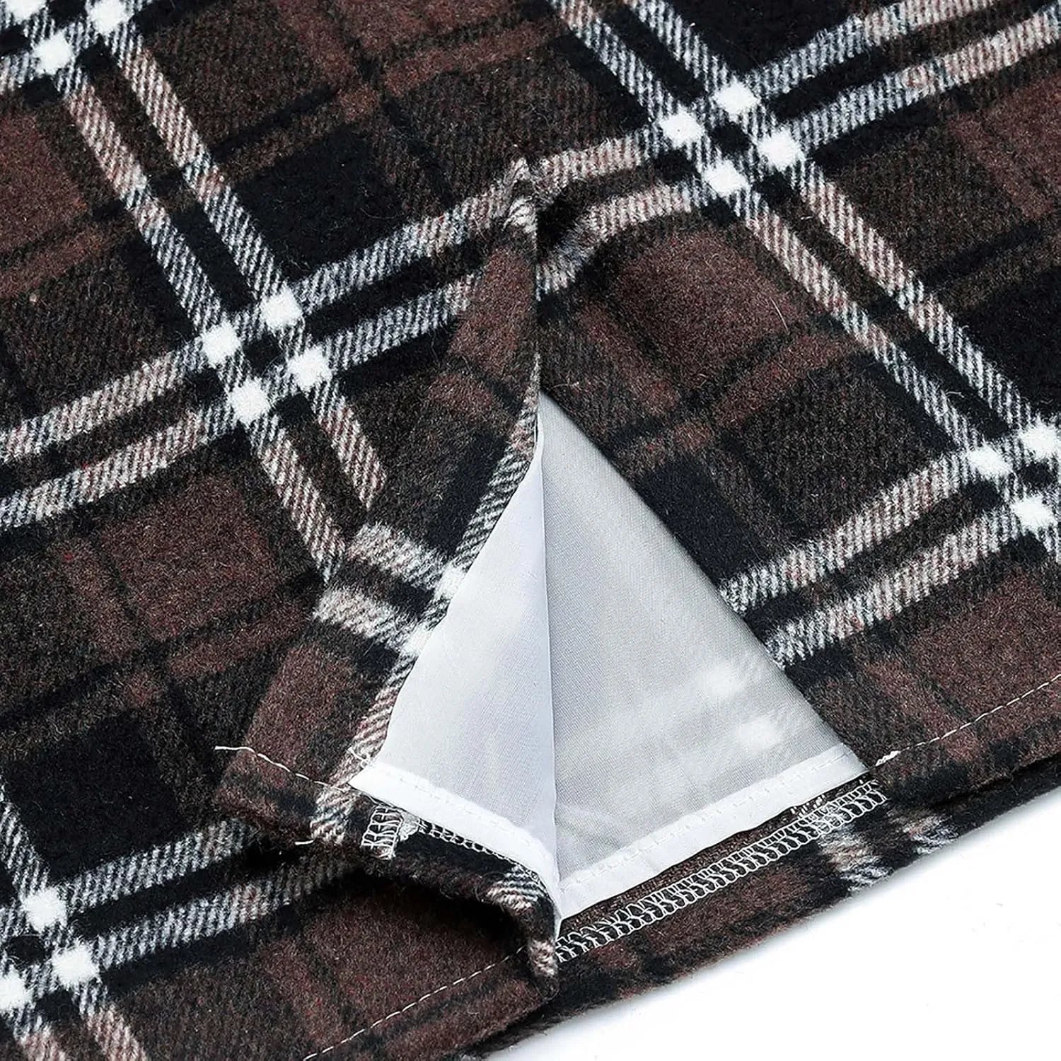 Women's Midi Wool Pencil Skirt Knee Length Elastic Waist Skirt Plaid Work Business Mini Skirts with Slit Zipper