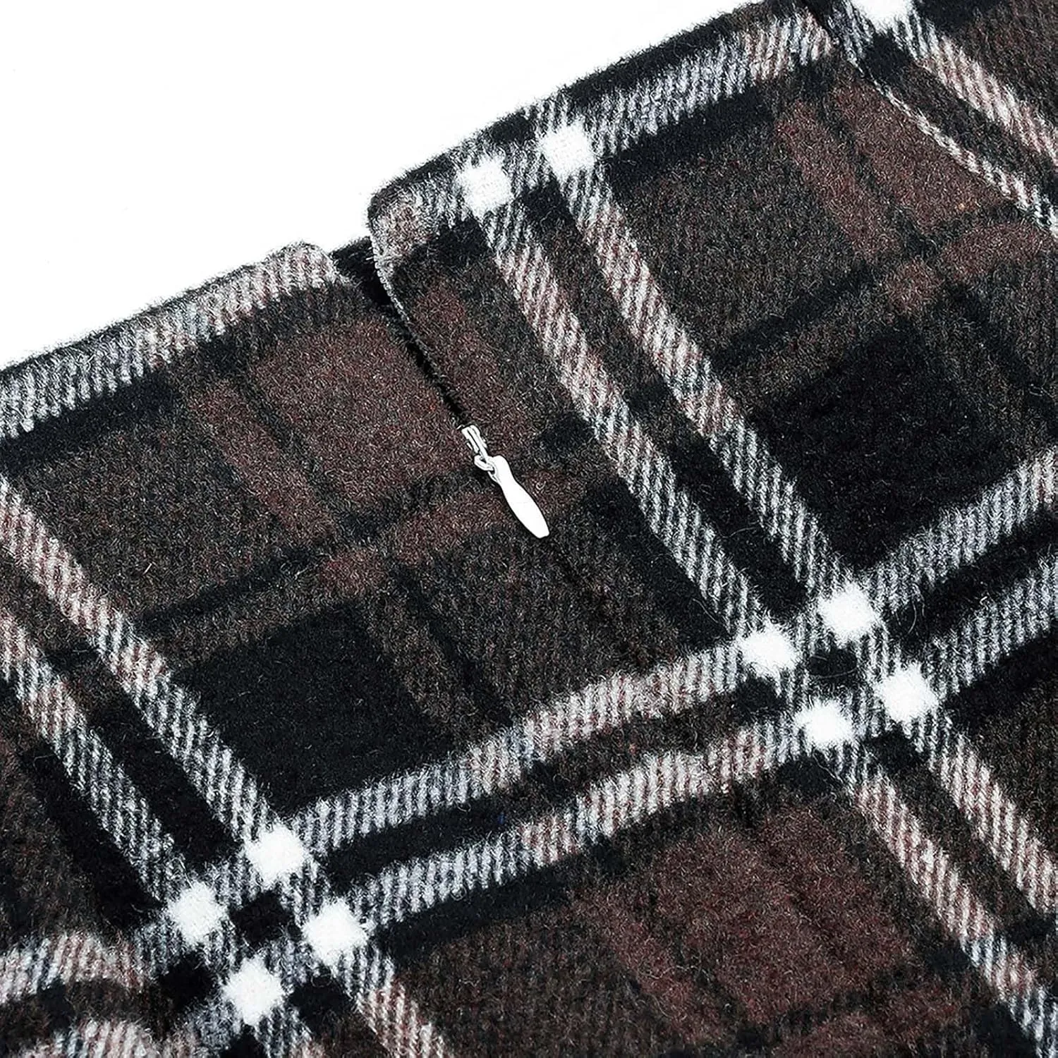 Women's Midi Wool Pencil Skirt Knee Length Elastic Waist Skirt Plaid Work Business Mini Skirts with Slit Zipper
