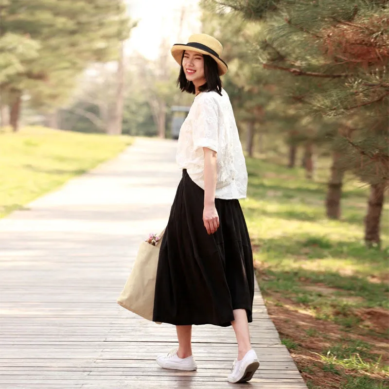 Women's Skirts Summer Linen Skirt Elastic Waist SSM09751