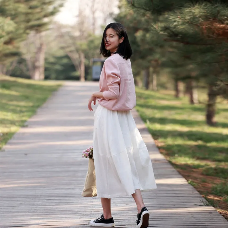 Women's Skirts Summer Linen Skirt Elastic Waist SSM09751