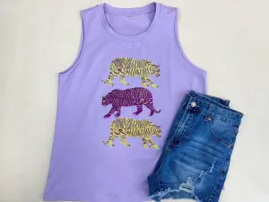 Women's Tank Top Sequin Triple Tiger Lavender