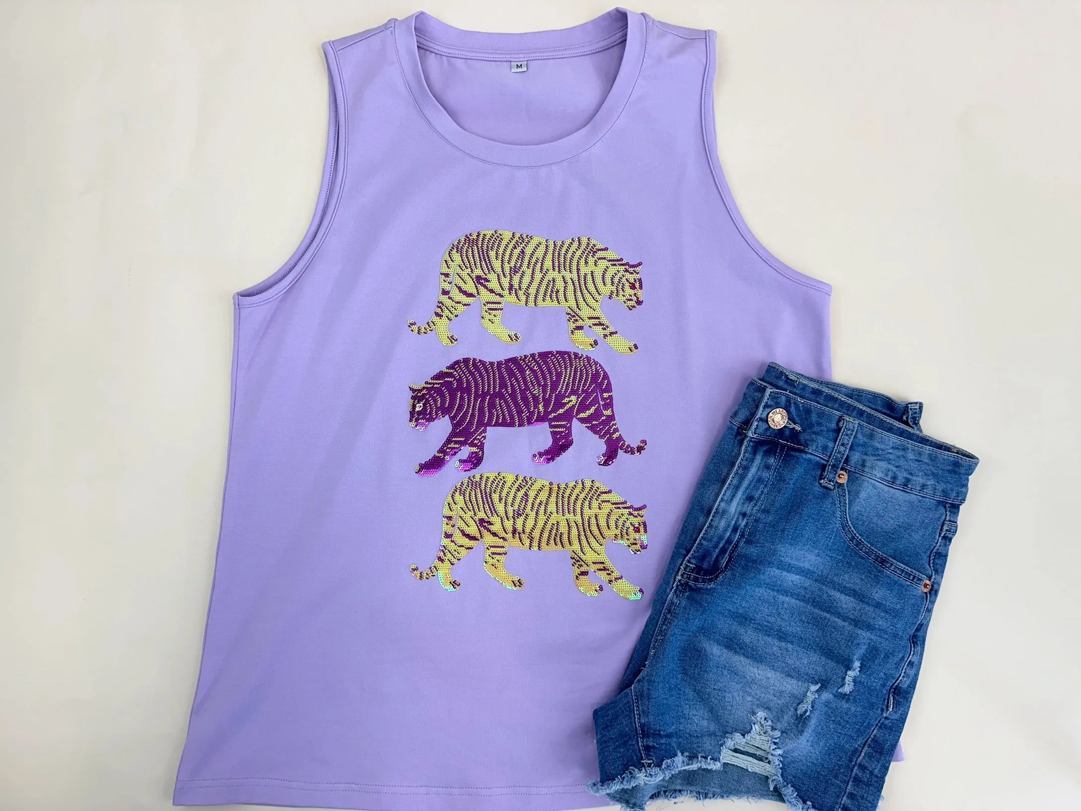 Women's Tank Top Sequin Triple Tiger Lavender